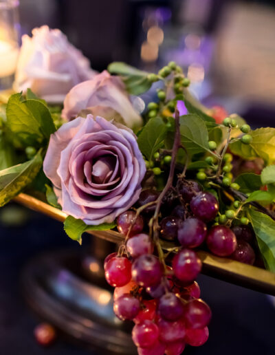 centerpiece with flowers and grapes